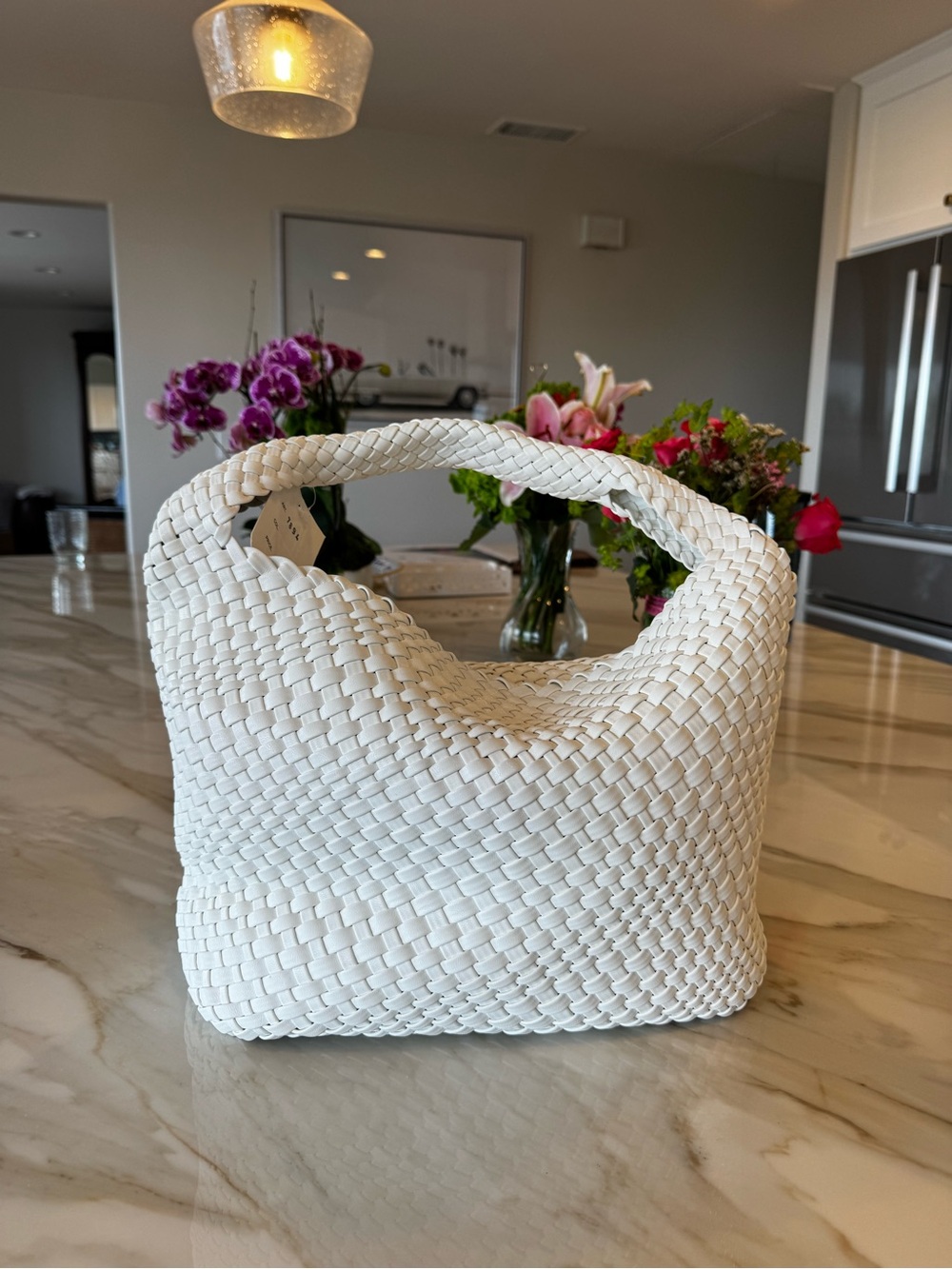 INZI Woven Hobo Shoulder Bag - White